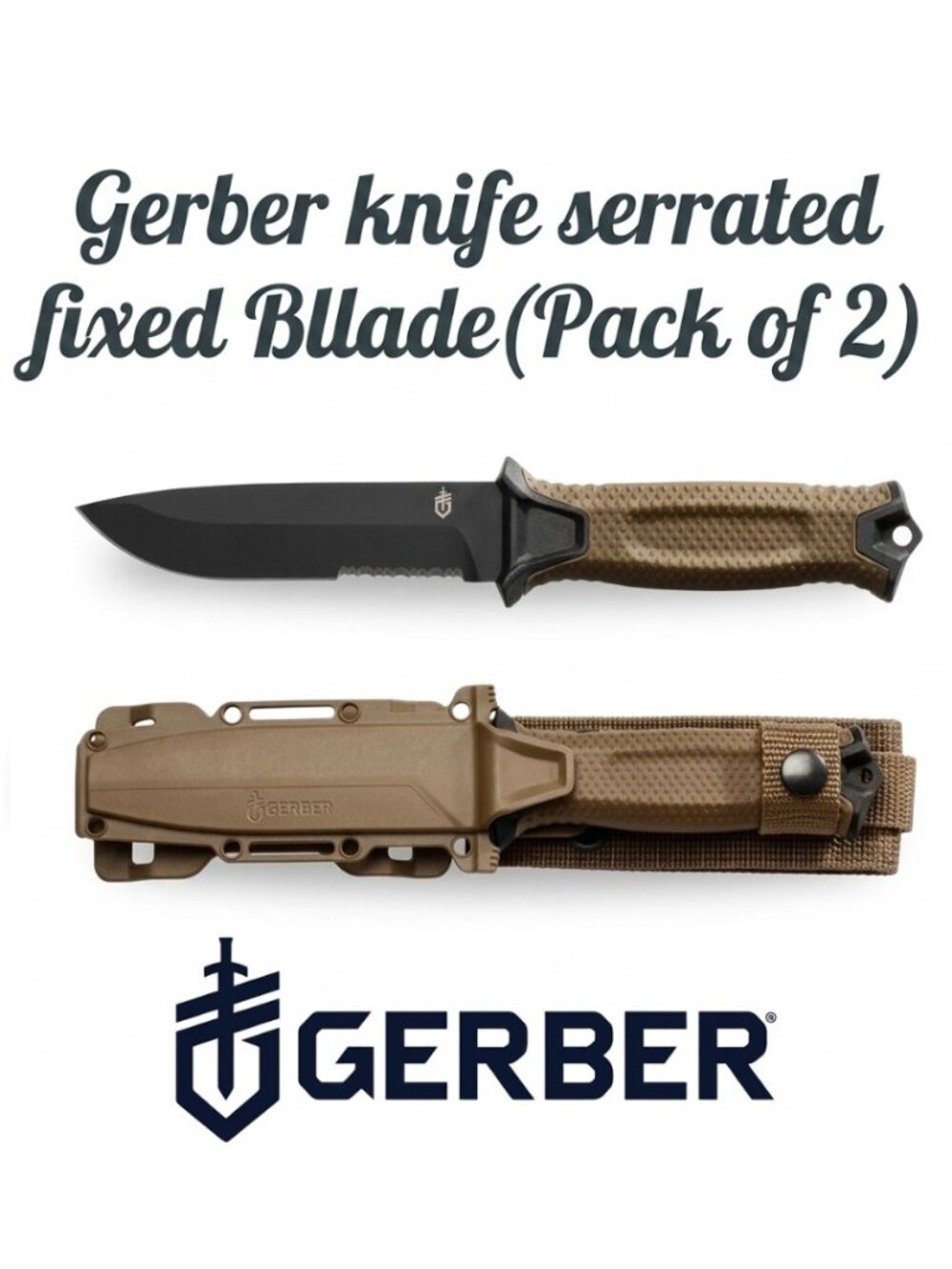 Gerber StrongArm Knife, Coyote Brown Serrated Fixed Blade (pack of 2)